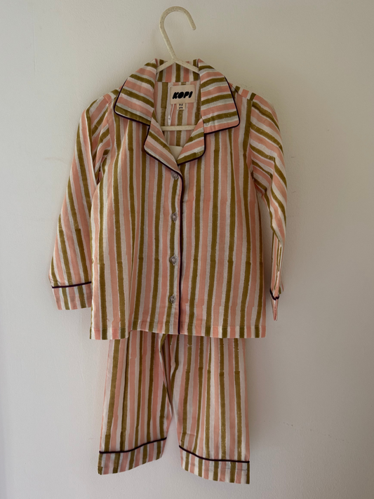 The Sunday Set in Pink & Olive Stripey